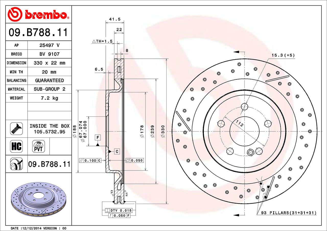 Mercedes Brembo Disc Brake Rotor - Rear (330mm) 1724230112